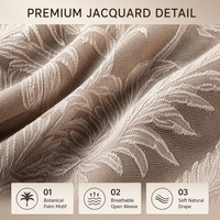 Rideaux transparents jacquard style bohème tropical à motif palmier, couleurs terreuses, pour chambre et salon