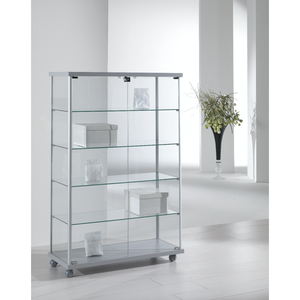 Aluminium <b>Framed</b> Showcase 95x39x145cm Light <b>Grey</b> With Tempered Glass Doors And Adjustable Shelves - Product Image 1