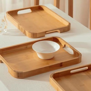 Plateau de service rectangulaire en bambou et bois, couleur bois, style simple, pour thé, gâteau, pain, usage domestique - Product Image 4