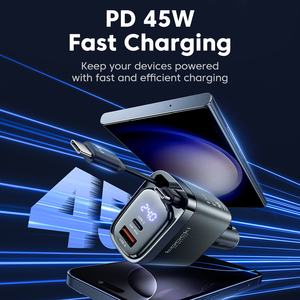 Toocki 105W Tốc Độ Cao Kép Có Thể Thu Vào Xe Sạc Kỹ Thuật Số Hiển Thị Cáp <span class=keywords><strong>USB</strong></span>-C Nhanh Chóng Sạc Cho iPhone & Android Điện Thoại - Product Image 3