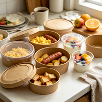 Vente en gros de pots alimentaires en papier kraft blanc avec logo personnalisé, gobelets à soupe jetables, bols à salade avec couvercle, revêtement simple ou double en PE