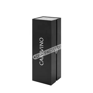 Hing End Rigid Cardboard Matt Black Wine Box with Magnetic Closure Champagne Gift Packaging For Retail