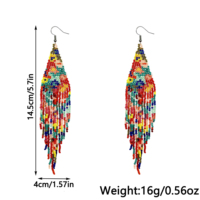 Anting-anting panjang bergaya Bohemian AHAYA dengan manik-manik, bentuk bunga, gaya tribal, rumbai manik-manik, perhiasan pernyataan