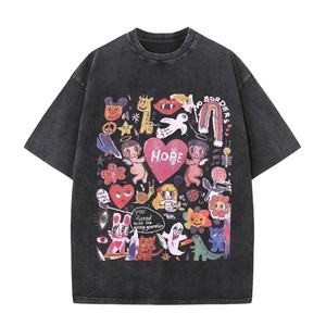 T-shirt court tendance vintage d'été pour hommes et femmes, nouveau, à manches courtes, ample, grande taille, style hip-hop, streetwear, délavé foncé - Product Image 5