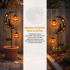 Luz Solar Decorativa para Jardín con Forma de Gato Negro, Calabaza y Luna para Halloween, Resistente al Agua y con Energía Solar - Product Image 5
