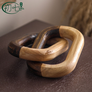Anillo Doble de Madera Hecho a Mano, Decoración Rústica de Dos Tonos para el Hogar, Decoración para Sala de Estar o Entrada, Cadena de Madera Sólida - Product Image 4