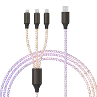 Câble de charge rapide USB Type-C 3-en-1 HXT 120W avec lumière RGB fluide pour appareils iOS/Android, imprimante, conducteur en cuivre pur, données
