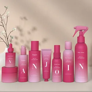 Matte Gradiënt Roze Cosmetische Body Sprayer Fles Aangepaste Kleur Gezichtsreiniger Tonerset 8 Sets Pp Huidverzorging Voor Mannen Kinderen