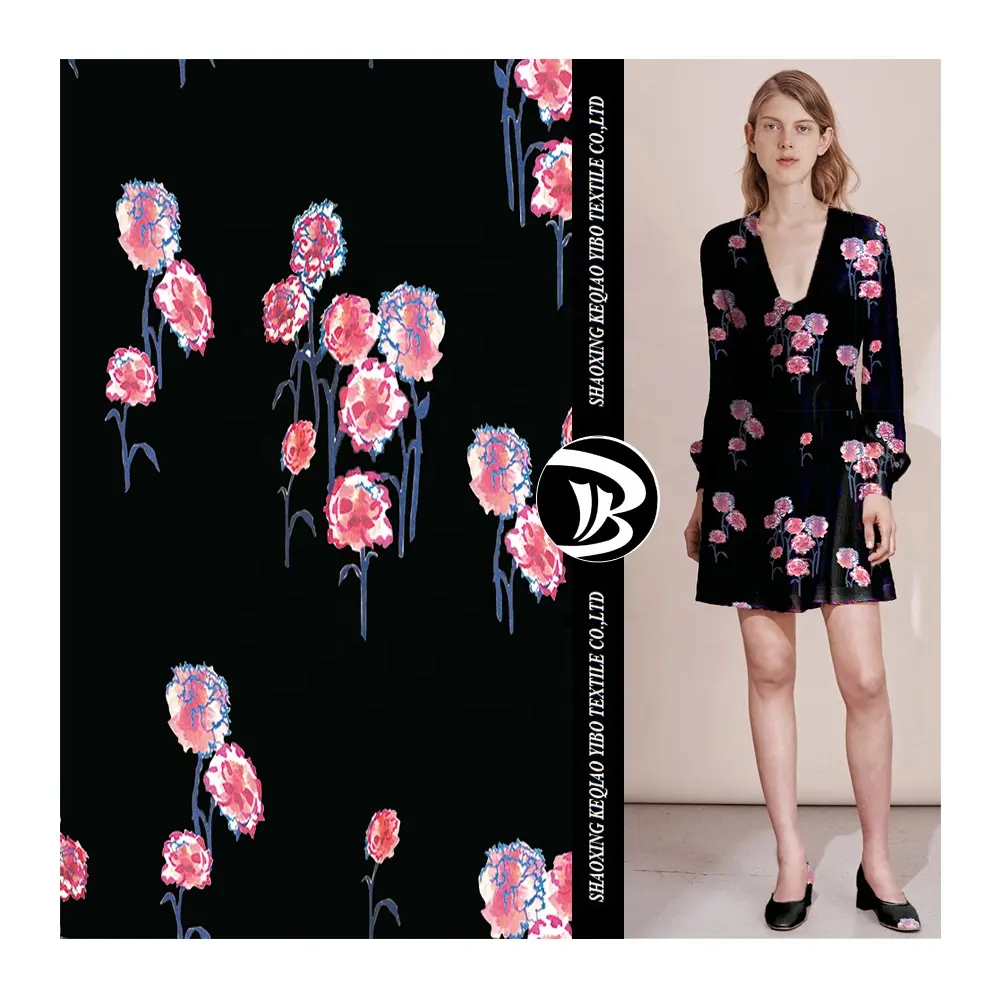 패션 통기성 부드러운 부드러운 도매 폴리 에스터 스판덱스 벨벳 패브릭 디지털 인쇄 드레스 만들기
