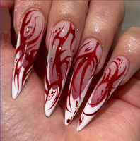 Uñas postizas francesas hechas a mano para Halloween, diseño 3D de telaraña y gato negro, puntas largas tipo stiletto, venta al por mayor, logotipo personalizado, para salón de uñas.
