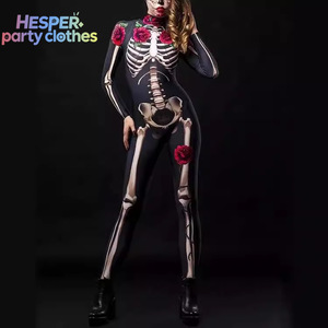 Combinaison de cosplay HESPER pour Halloween, costume pour adultes, style gothique victorien avec imprimé squelette bicolore, nouveauté pour Halloween - Product Image 1