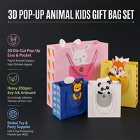 Sacs cadeaux en papier à poche pop-up avec animaux de dessin animé mignons, découpés en 3D avec oreilles d'animaux, pour fêtes d'anniversaire d'enfants, vente en gros OEM