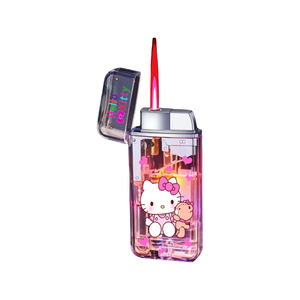 Briquet à butane Pink Flame pour cigarettes, accessoire fumeur personnalisable avec logo, coupe-vent et portable, design métallique - Product Image 1