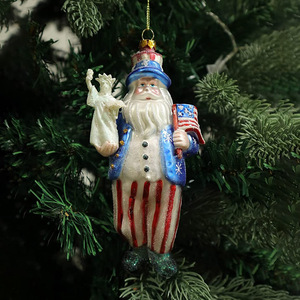 Adornos Colgantes de Vidrio Pintados a Mano, Adornos Navideños con Bandera Americana, Adornos Colgantes de Papá Noel para Decoración Navideña - Product Image 2