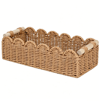 Petit panier rectangulaire en corde de papier tressé marron avec poignée en bois, léger, pour la maison et le bureau