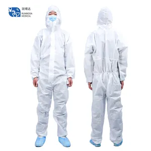 Coverall sekali pakai putih setelan isolasi pakaian mencegah asbes tipe tubeless 5/6 penutup pelindung murah sekali pakai