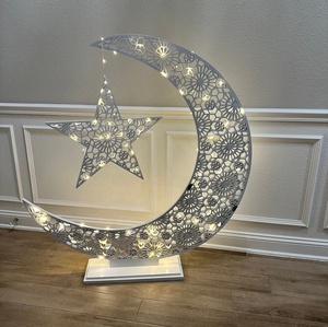 Luna e <span class=keywords><strong>Stella</strong></span> in Legno <span class=keywords><strong>con</strong></span> Luci LED a Batteria, Decorazione Luminosa a Forma di <span class=keywords><strong>Mezzaluna</strong></span> per Ramadan ed Eid - Product Image 1