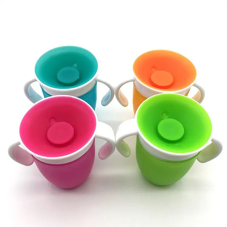 Silicone products 360 Can Be Rotated Baby Learning Drinking Cup With Double Handle Flip Lid Leakproof Infant