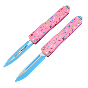 Cuchillo Pink Donut Drop Point Bowe con hoja de acero 5CR15mov, mango de aleación de aluminio CNC, para exteriores, camping, supervivencia, bricolaje, táctico, defensa personal - Product Image 3