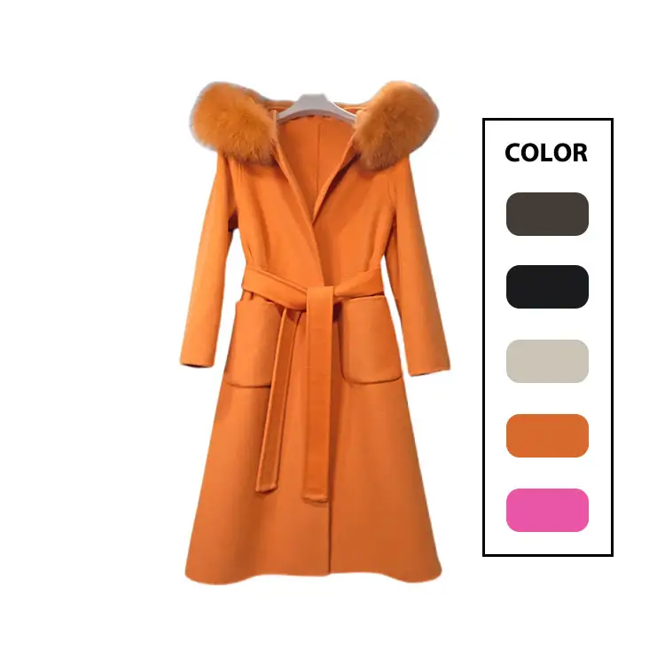 Fashion Double-breasted Trench Coat Cashmere Mongolia Woolen Nude Brown Woman 100% Cashmere coat