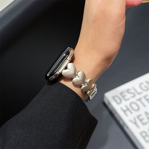 Apple <b>Watch</b> Heart Shape Metal Band 20mm Silver Bangle Strap for <b>Women</b> <b>Smart</b> <b>Watch</b> Bands - Product Image 4
