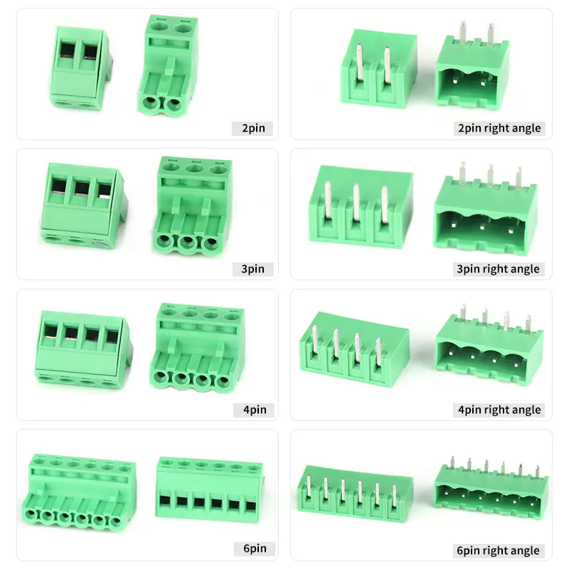 Guozhi 5.0mm/5.08mm 2-10P plug-in terminal block right angle male female 5.08mm 5.0mm pluggable Terminal block Connector