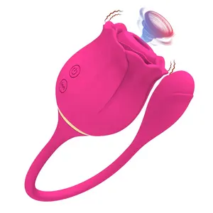 New Product 2 in 1 Rose Shaped Sex Toys with stem for Women Vibrator Female Clitoris Breast Massager Sucking Rose Vibrator