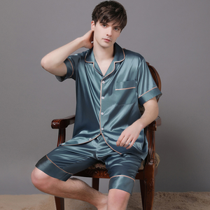 Traje de dormir para mujeres y hombres, pantalones cortos de verano, conjuntos de pijama de satén de seda, conjunto de pijamas a juego para parejas - Product Image 5