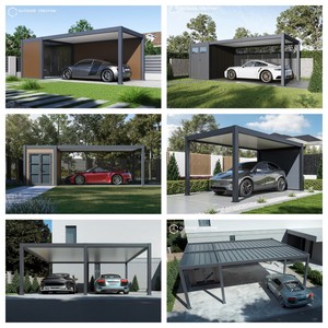 Pérgola de Aluminio Resistente a la Oxidación con <span class=keywords><strong>Techo</strong></span> Rígido, Cubierta para <span class=keywords><strong>Coche</strong></span> con <span class=keywords><strong>Techo</strong></span> Fijo, Adosada a Cobertizos para Estacionamiento Exterior - Product Image 2