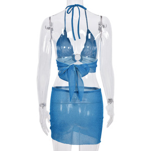 Tenues de club sexy pour femmes gothiques, paillettes roses, ensembles assortis d'été Y2k, grunge, fée, jupe deux pièces, ensemble deux pièces rose 2022 - Product Image 5