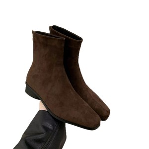 Botines Cortos de Piel de Vaca para Mujer, Estilo Coreano, Punta Cuadrada, Gamuza, Estilo Francés, Delgados, de Piel de Oveja, Sensación de Alta Gama, Novedad 2025 - Product Image 1