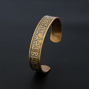 yunnique Retro Gold Runes Cuff <b>Bracelet</b> Men's Copper Alloy Nordic Viking Style Open <b>Bangle</b> Gift Jewelry - Product Image 3