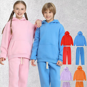 Großhandel Hochwertige Samt-Gefütterte Freizeit-Hoodie-Sets für Kinder 350g Individueller Logodruck Unisex Sweatshirt & Jogginghosen Sets - Product Image 1