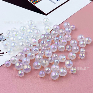 Perles acryliques rondes irisées pour la décoration des ongles, perles en vrac de 8mm, couleur blanche transparente, placage couleur sirène - Product Image 4