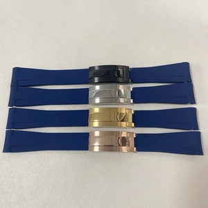 Pièces de montre, fermoir pliant en acier inoxydable, 20 mm, extrémité incurvée de 180 mm, bracelet de montre en silicone bleu - Product Image 2