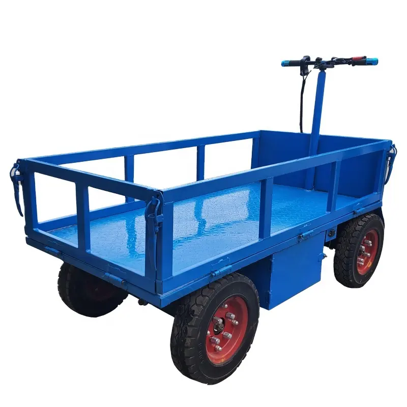 Electric cargo platform vehicles equipped with fencing to facilitate the transportation of materials at the construction site