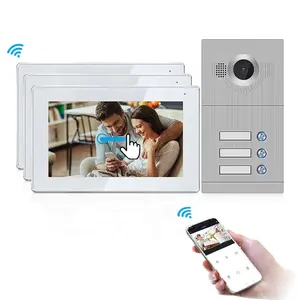 Cat6 cable apartment door entry intercom , smart 3 villa 7inch ip video door phone interphone intercom with 3 monitors