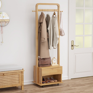 Porte-manteau en bois massif 1032*400*1800, étagère de rangement mobile, style scandinave, pour chambre à coucher - Product Image 3
