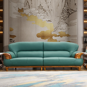 Nouveau canapé d'angle en cuir véritable Wujin Wood européen, garni d'éponge, pour appartements et salons d'hôtel - Product Image 2