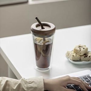 Copo de Vidro Borossilicato Reutilizável de 370ml com Tampa de Vidro e Canudo, Feito à Mão, Isolado, em Promoção - Product Image 6