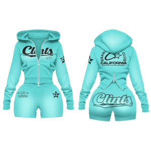 Ensemble deux pièces décontracté et confortable pour le sport, la course à pied et le quotidien – Ensemble crop top à capuche et short pour femme, best-seller - Product Image 4
