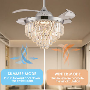Hiện Đại 42 ''<span class=keywords><strong>LED</strong></span> Có Thể Thu Vào Quạt Trần Với Ánh Sáng Flush Núi Vô Hình Lưỡi Đèn Chùm Điều Khiển Từ Xa Pha Lê Fan Ánh Sáng - Product Image 5
