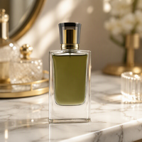 Flacon de parfum vide de luxe en verre transparent épais à fond rectangulaire carré de 50 ml avec bouchons