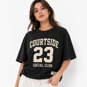 T-shirt graphique de basketball pour femmes Courtside Social Club, coupe oversize, manches courtes, pour le jour du match, vente en gros - Product Image 1