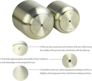 ชุดกระถางต้นไม้กลางแจ้ง/ในร่มทำจากโลหะสีทอง2ชุดพร้อมรูระบายน้ำภาชนะสำหรับปลูกต้นไม้สำหรับใช้ในสวน - Product Image 3