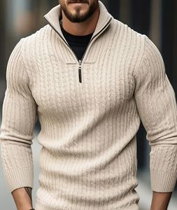 Nouvelle veste de pull-over zippée coupe ajustée pour hommes, chemise de couche de base tricotée, pull-over pour hommes - Product Image 1