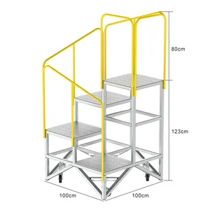 ホイールと手すり付きのアルミニウム多機能カスタマイズヘビーデューティー脚立はしごカート