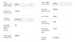 Componente Electrónico Tiristor de 3 Pines 800V 125C TO-261AA S8X8TSRP - Product Image 6