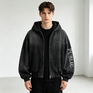Sudadera con capucha extragrande para hombre con cremallera, estilo urbano vintage, con estampado serigrafiado de marca privada, efecto Monkey Washed, de tejido grueso y bordado plano - Product Image 3