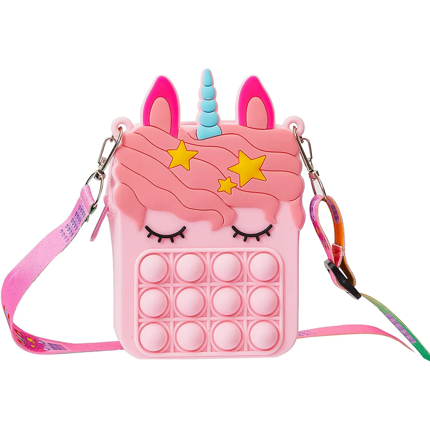 Tik Tok küçük sevimli benzersiz silikon Pop Push It Fidget Unicorn omuz çantaları oyuncaklar Crossbody çanta çocuklar için